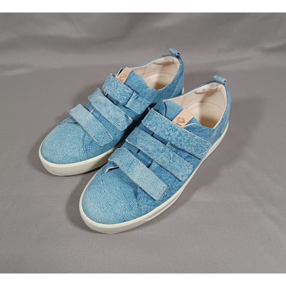 ECCO‎ Shoes Soft 8 Womens Sz 7 Blue Leather Denim Hook Loop Comfort